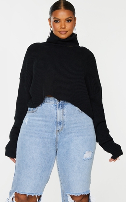 PLT Plus - Pull noir à col montant en maille, Noir