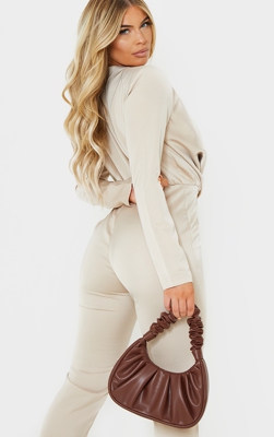 Sac à main chocolat à anse très froncée, Chocolat