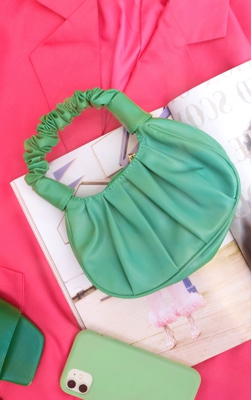Mini sac à main froncé vert, Vert