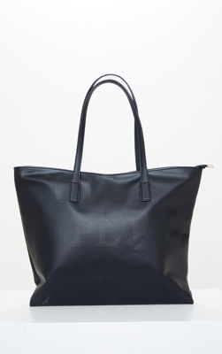 PRETTYLITTLETHING -  Tote bag noir en similicuir, Noir