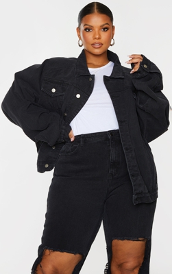 PLT Plus - Veste en jean oversize noir à épaules larges, Noir