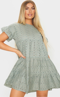 Robe babydoll en broderie anglaise vert sauge, Vert sauge