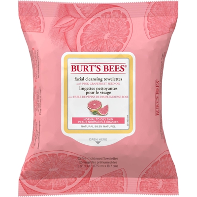 Lingettes nettoyantes pour le visage Burt's Bees - Pamplemousse rose (30 lingettes)