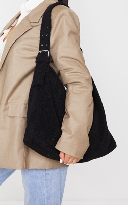 Tote bag oversize noir en imitation mouton, Noir