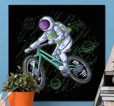 Tableau pour chambre Astronaute jouer à vélo dans le ciel