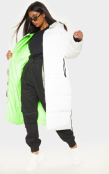 Doudoune longue blanche à capuche et effet contraste, Blanc características