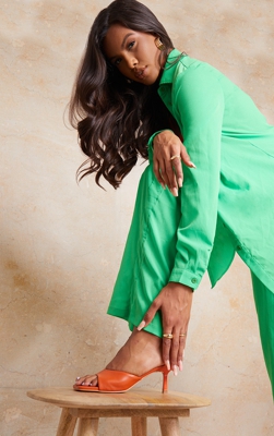 Mules carrées orange à talon bas, Orange