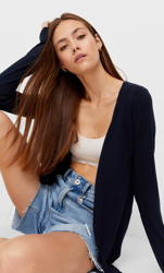Stradivarius Cardigan Basic Marine Foncé L en oferta