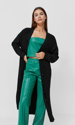 Stradivarius Cardigan Long En Maille Noir S