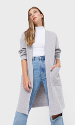 Stradivarius Cardigan Long Tricot Gris Mélangé Xs en oferta