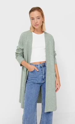Stradivarius Cardigan Long Tricot Vert Xl