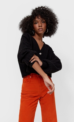 Stradivarius Cardigan Cropped Noir M