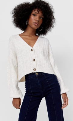 Stradivarius Cardigan Cropped Écru M