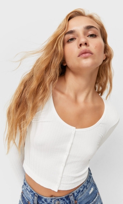 Stradivarius Cardigan Ballerine Sans Coutures Écru M
