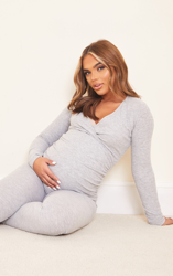 PLT Maternité - Top cache-coeur côtelé brossé gris, Gris en oferta