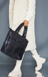 Tote bag carré oversize matelassé noir, Noir precio