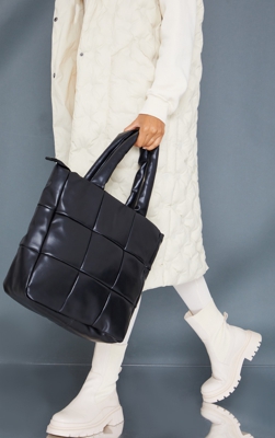Tote bag carré oversize matelassé noir, Noir
