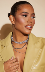 PLT Recycle - Collier chunky strassé à chaînes multiples argentées, Argenté características