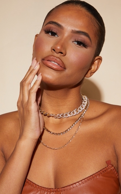 PLT Recycle - Collier chunky strassé à chaînes multiples dorées, Doré