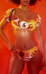 Bas de maillot de bain taille haute marron imprimé abstrait, Marron características