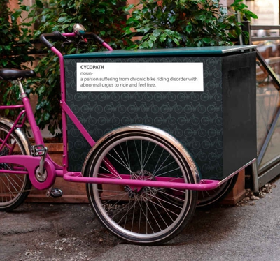 Autocollant Velo Citation de cyclopathe pour vélo cargo