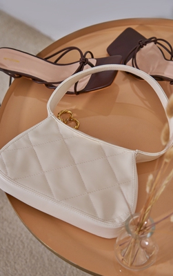 Mini sac à main crème matelassé, Crème