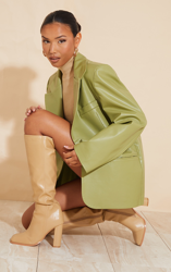 Square Toe Block Heel Knee Boots, Camel precio