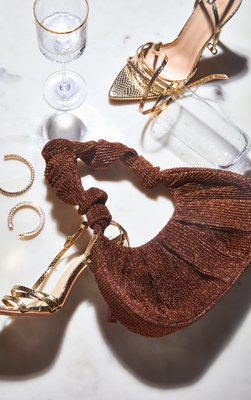 Sac à main pailleté chocolat à anse très froncée, Chocolat