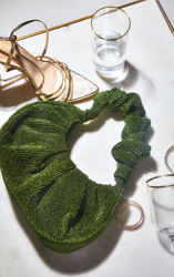 Sac à main pailleté vert à anse très froncée, Vert en oferta