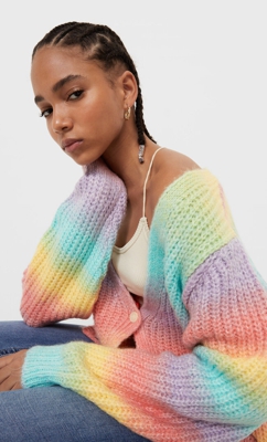 Stradivarius Cardigan En Maille Oversize Multicolore Pourpre Xs