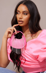 Mini sac satiné rose à franges de strass, Rose características