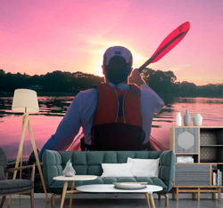 Papier peint effet 3D Coucher de soleil 3d sur kayak en oferta
