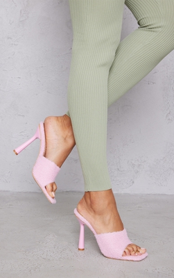 Mules carrées effet mouton rose à talon, Rose