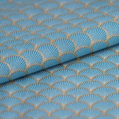 Tissu japonais bio éventails bleu