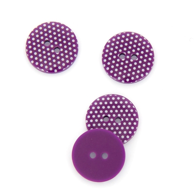 Boutons à pois 2 trous violet 15 mm