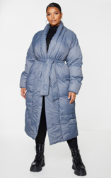 PLT Plus - Doudoune longue gris anthracite à détail col, Gris Anthracite en oferta