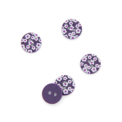 Boutons imprimés fleurs violet 13 mm