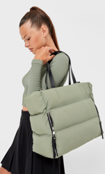 Stradivarius Sac Cabas En Tissu À Fermetures Éclair Kaki 103 precio