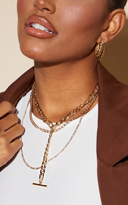 PLT Recycle - Collier doré en chaînes chunky à barre en T, Doré