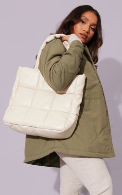 Tote bag carré oversize matelassé crème, Crème