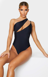 Maillot de bain noir à bretelle asymétrique, Noir precio