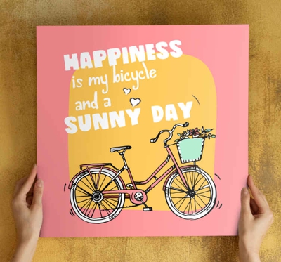 Tableau phrase Le bonheur c'est le soleil et le vélo