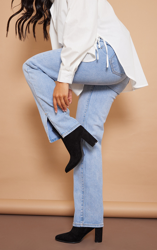 Bottines pointues en suédine noire à talon, Noir en oferta