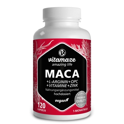 Vitamaze Maca 5000 mg à haute dose + L-Arginine + OPC + Zinc végan