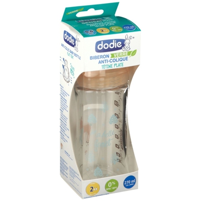 dodie® Biberon verre col large tétine plate 270 ml Biche