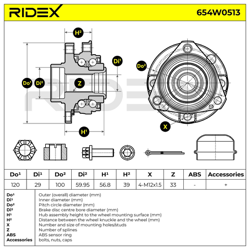 RIDEX Kit De Roulement De Roue 654W0513 Jeu de roulements de roue OPEL,VAUXHALL,ZAFIRA A F75_,ASTRA G Fastback F48_, F08_,ASTRA G Coupé F07_ precio