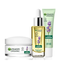Garnier Organic Lavandin Set: Eye Cream, Glow Facial Oil & Anti-Age Day Care Cream precio