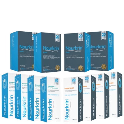 Nourkrin Man for Hair Preservation 12 Month Bundle with Shampoo and Conditioner x4