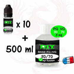 Lot base neutre - 500 ml - PG/VG 30-70 + 3 à 9 mg  booster 20mg - Diy e liquide - Vapfusion características