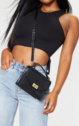 Sac effet croco noir à bandoulière, Noir precio